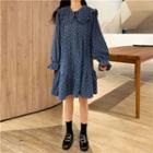 Bell-sleeve Dotted Corduroy  Dress