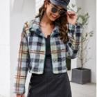 Plaid Faux-fur Zip Jacket