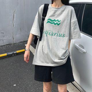 Elbow-sleeve Printed Letter T-shirt / Wide-leg Shorts