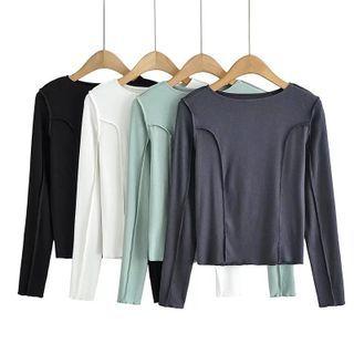Long Sleeve Paneled Plain T-shirt