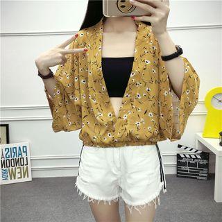 Patterned Elbow-sleeve Chiffon Top