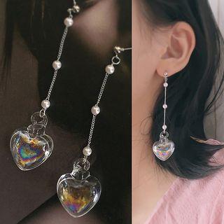 Faux Pearl Glass Heart Drop Earring