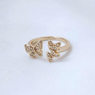 Rhinestone Butterfly Open Ring B - 237 - Silver Rhinestone - Rose Gold - One Size