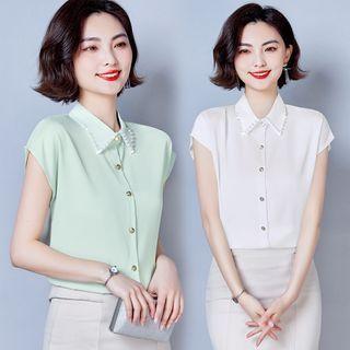 Cap-sleeve Faux Pearl Shirt