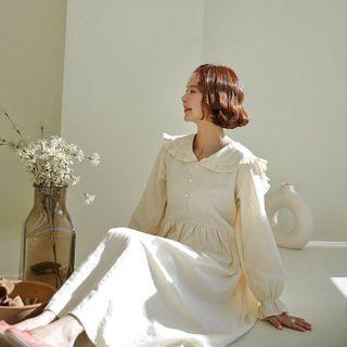 Frilled Collar Button-trim Dress