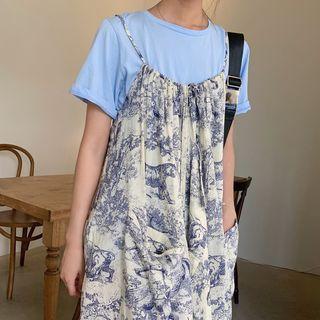 Spaghetti Strap Printed Midi Dress Off White - One Size