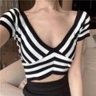 Striped Short-sleeve Top / A-line Skirt