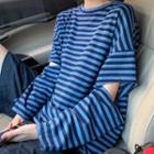 Long-sleeve Cut-out Striped T-shirt