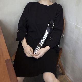 Lettering Strap Hoop Detail Elbow Sleeve T-shirt
