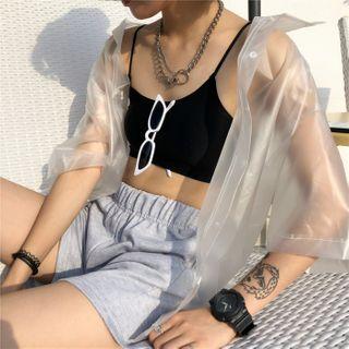 Transparent Elbow-sleeve Shirt Jacket Transparent - One Size