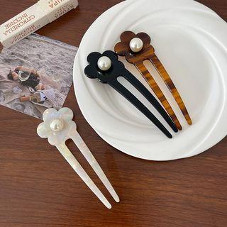Flower Faux Pearl Acetate Hair Stick