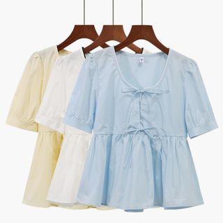 U-neck Two Tone Bow Oversized Blouse