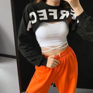 Set: Tie-hem Crop Tank Top + Lettering Crop Cape Top