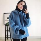 Mock Two-piece Color-block Drawcord Long-sleeve Hooded Sweatshirt
