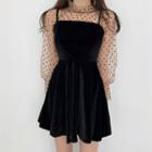 Long-sleeve Dotted Top / Spaghetti Strap Dress