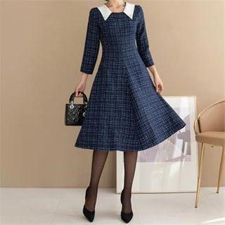 Faux-pearl Trim Collar A-line Dress