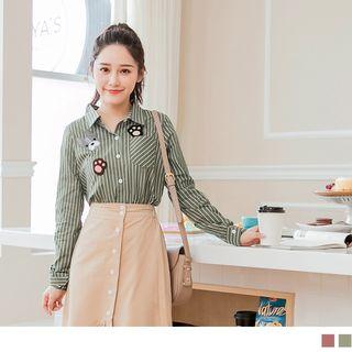 Dog Applique Striped Shirt