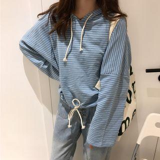 Long-sleeve Pinstriped Hooded Top