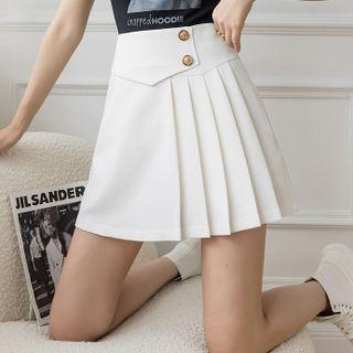 High-waist Plain Irregular Accordion Pleat A-line Skirt