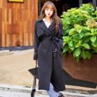 Raglan-sleeve Long Trench Coat With Belt Black - One Size
