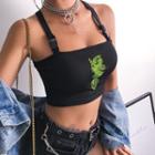 Dragon Embroidered Buckle Strap Cropped Camisole Top