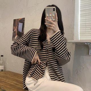 Long Sleeve V-neck Striped Cardigan Stripe - One Size