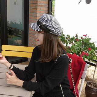 Belted-detail Houndstooth Cap Black - One Size