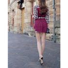 Set: Houndstooth Check Tied-waist Jacket + Shorts