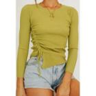Drawstring Ribbed Knit Top Green - One Size