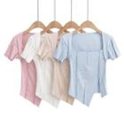Short-sleeve Square Neck Asymmetrical Top