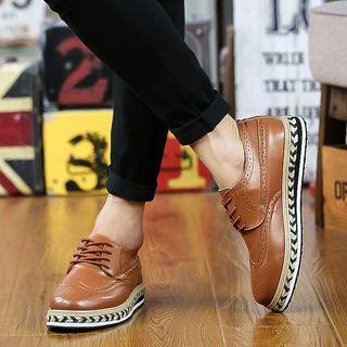 Paneled Wing-tip Lace-up Oxfords