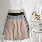 Plain Ruffled-trim High-waist Skirt
