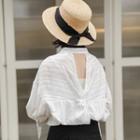 3/4-sleeve Striped Buttoned Cutout Top