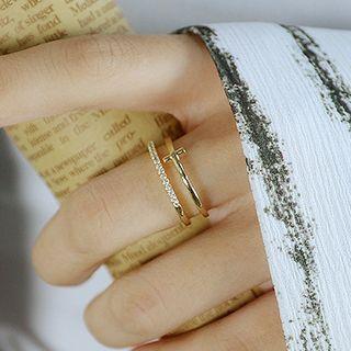 Cross Rhinestone Layered Open Ring 1pc - 91 - Gold - One Size