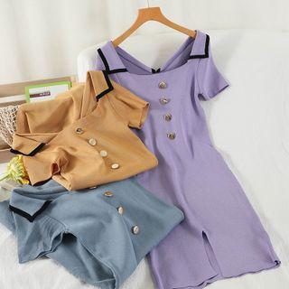 Short-sleeve Square-neck Knit Dress