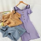 Short-sleeve Square-neck Knit Dress