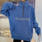 Lettering Two-tone Half-zip Pullover