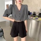 Short-sleeve Plaid Blouse / Shorts