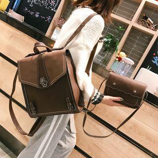 Set: Twist Lock Faux Leather Backpack + Crossbody Bag