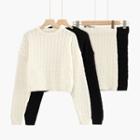 Set: Cable-knit Sweater + Pencil Skirt