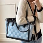 Checker Print Tote Bag Blue - One Size