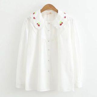 Cherry Embroidered Collar Long-sleeve Shirt