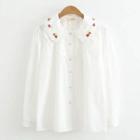 Cherry Embroidered Collar Long-sleeve Shirt