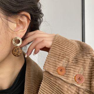 Leopard Print Disc Dangle Earring 1 Pair - As Shown In Figure - One Size