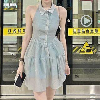 Sleeveless Halter-neck Mini A-line Dress