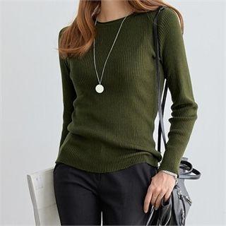 Long-sleeve Slim-fit Rib-knit Top