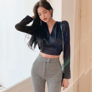Set: Long-sleeve Top + Houndstooth Pants