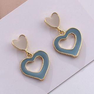 925 Sterling Silver Hollow Heart Drop Earring 1 Pair - Gold & Green & Beige Gray - One Size