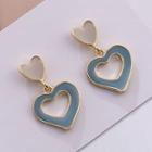 925 Sterling Silver Hollow Heart Drop Earring 1 Pair - Gold & Green & Beige Gray - One Size