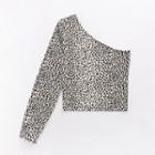 Long-sleeve One-shoulder Leopard Print T-shirt